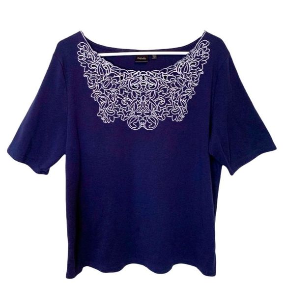 Rafaella Top Navy Blue White Lace Plus Size XXL - Picture 1 of 5